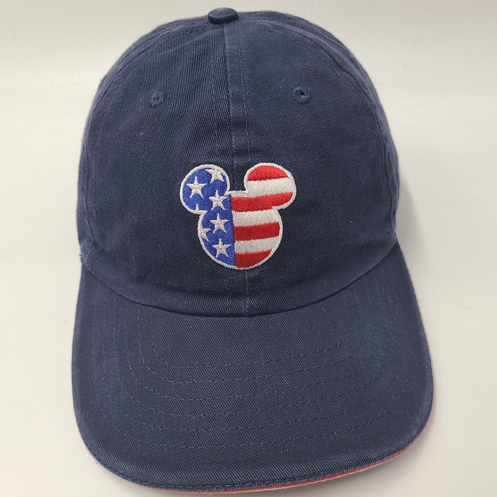 Walt Disney World Hat Strapback Blue Red White‎ Mickey Mouse USA Flag Logo Men